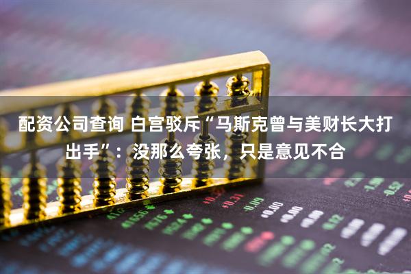 配资公司查询 白宫驳斥“马斯克曾与美财长大打出手”：没那么夸张，只是意见不合